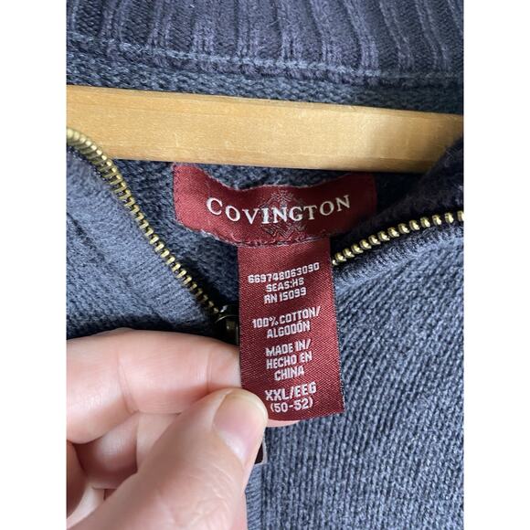 Covington 1/4 Zip Sweater Size XXL 2XL Mens Gray Ribbed Sleeve Fisherman Chunky - Picture 4 of 7